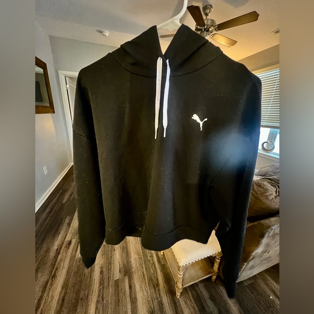Puma Black Athletic Hoodie  with White Accents Size Medium